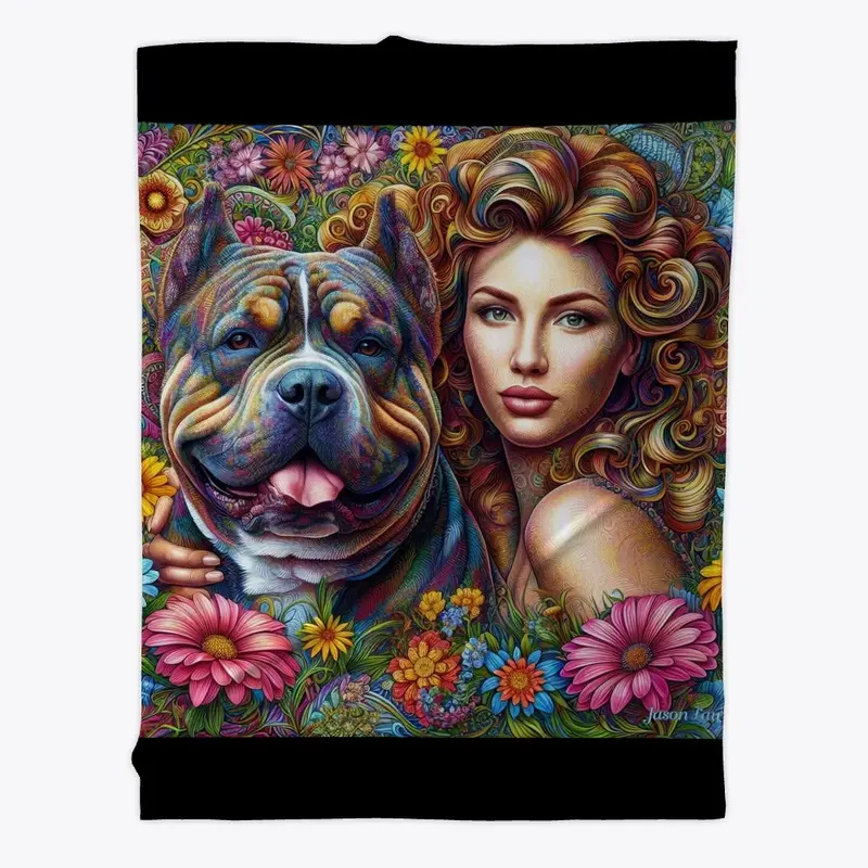 American Bully & Woman Floral Art Design